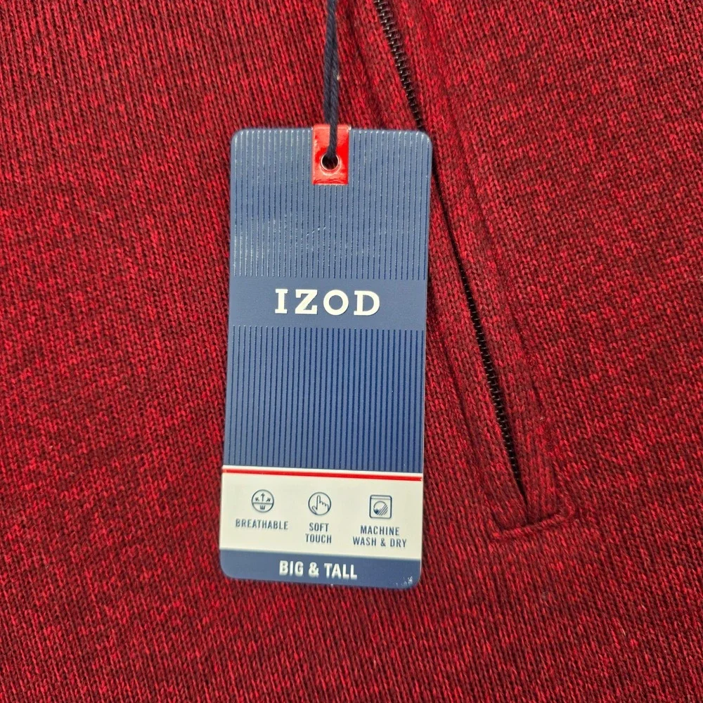 IZOD Mens Big and Tall 2XL Quarter Zip Pullover Sweater Heathered Burgundy Red